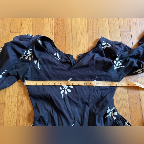 80s Does 50s Vintage Long Sleeve Black Cotton Fit and Flare Dress - Picture 4 of 6